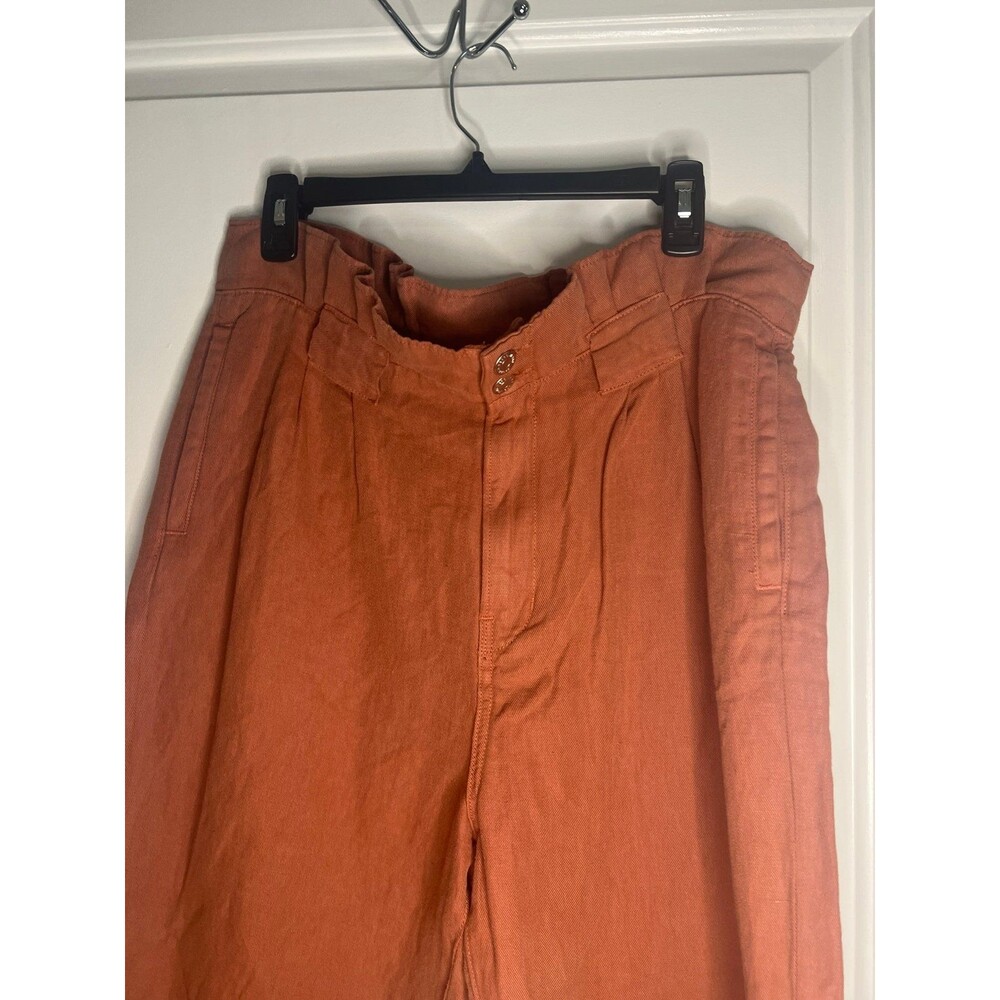 Veronica Beard  Paper bag Linen Blend Casual Crop Pants Mocha woman’s 12